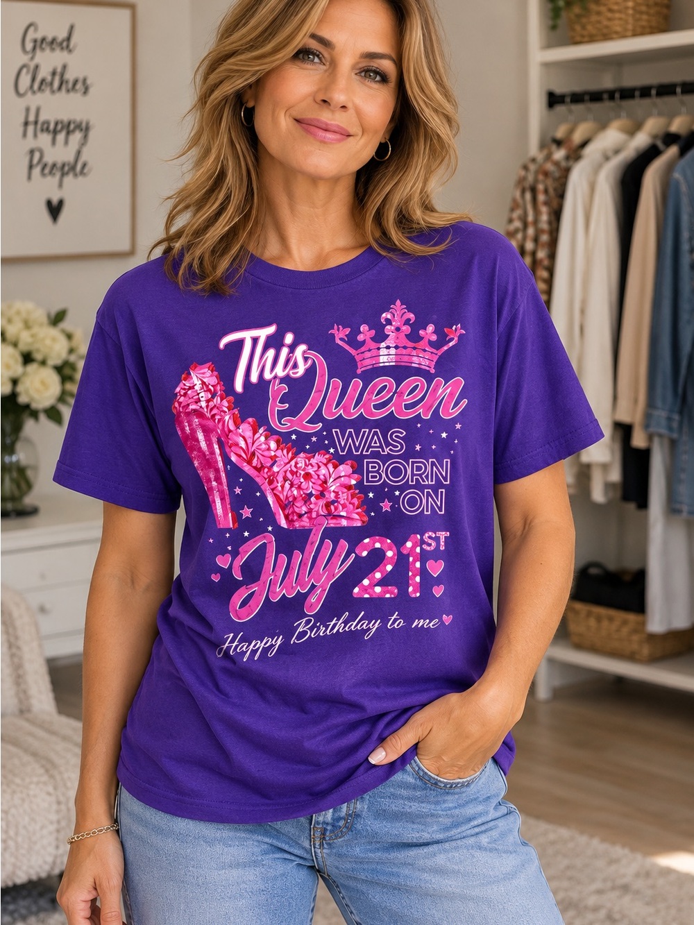 194 Women’s Purple Graphic Tee - This Queen Was Born on July 21st